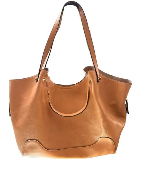 Sondra Roberts Squared Tan Pebbled Leather Tote Bag