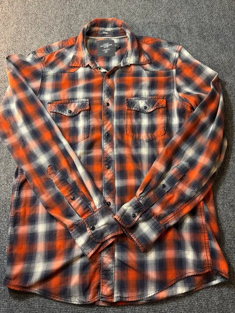 H&M L.O.G.G. Plaid Western Shirt Orange Navy Fitted