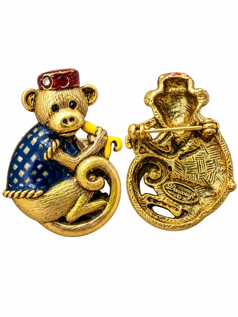 Danecraft Vintage Monkey Pin Brooch Eating Banana Gold NOS Signed 1980s