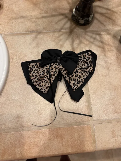 Leopard Print and Black Hair Bow Clip