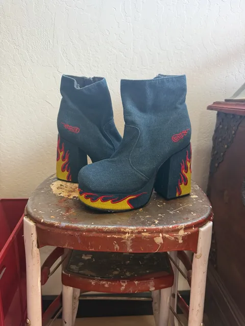 Unif Flame Platform Ankle Boots Size 6 Denim Blue