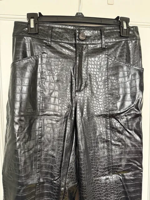 A New Day Faux Leather Croc Print Pants Black
