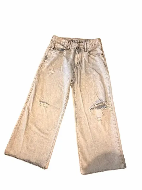 Old Navy Super Baggy Wide Leg Jeans Size 16 Distressed Light Wash Y2K Aesthetic 