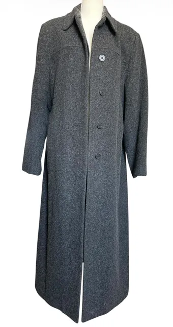 Herman Kay Vintage 100% Wool Long Overcoat Gray