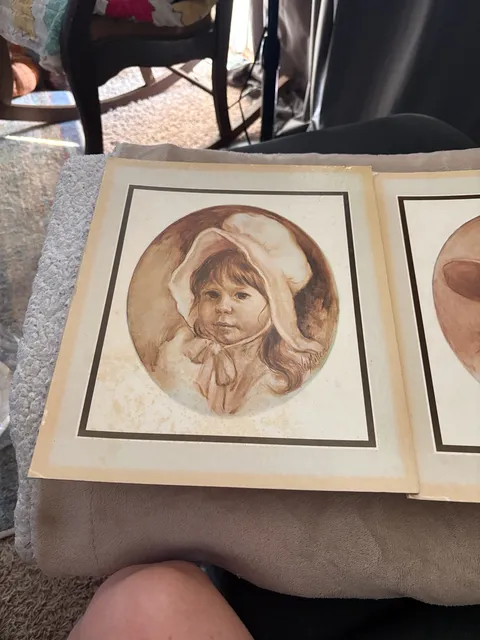 Vintage B. Miller Girl in Bonnet Sepia Tone Art Print