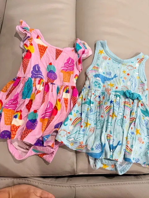 Play by Little Sleepies Bodysuit Dress Bundle 6-12 Months Ice Cream Ocean Life