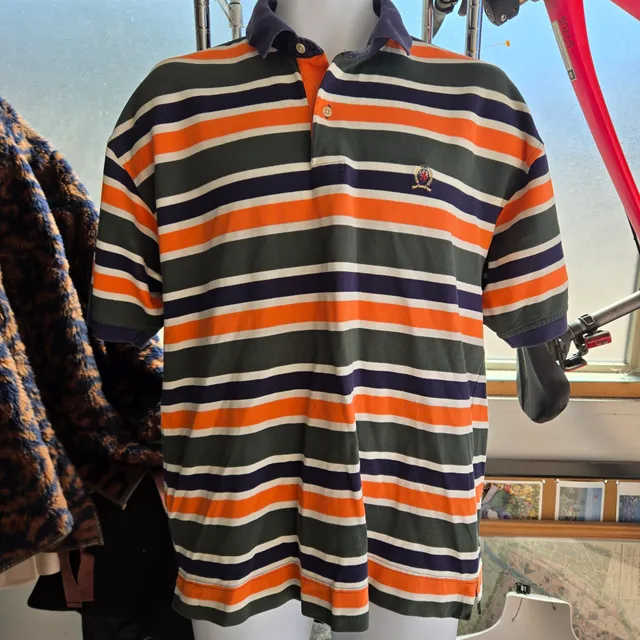 Tommy Hilfiger Striped Polo Shirt Size L Multicolor Crest Logo