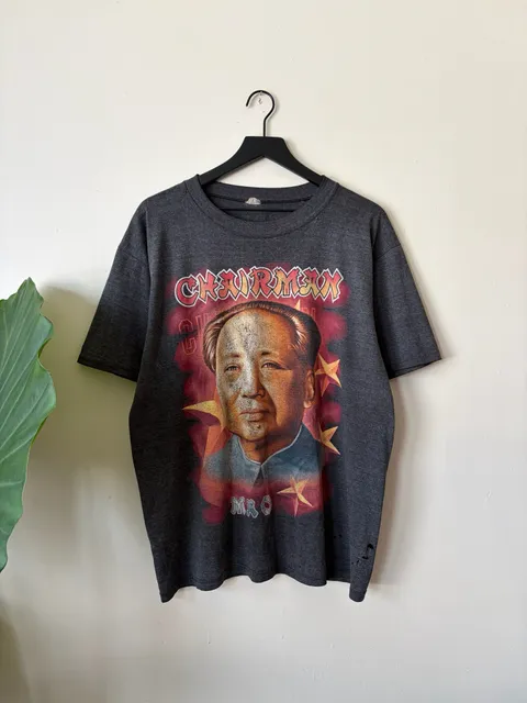 Chairman Mao Zedong Graphic Vintage T-Shirt Dark Grey Distressed