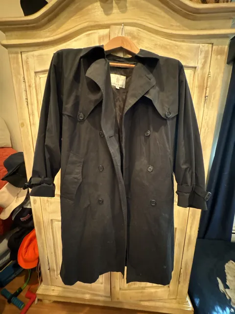 London Fog Trench Coat Size 38 Short Black Double Breasted Belted