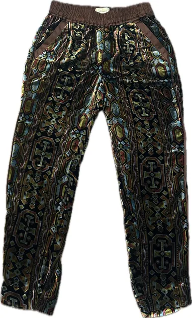 Anthropologie Elevenses Velvet Geometric Print Pants Boho Maximalist XS NWOT