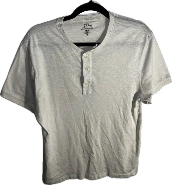 J.Crew Garment-Dyed Henley Shirt Size M White Slub Cotton