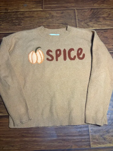 LOFT Pumpkin Spice Intarsia Crew Neck Sweater Size M Brown Fall