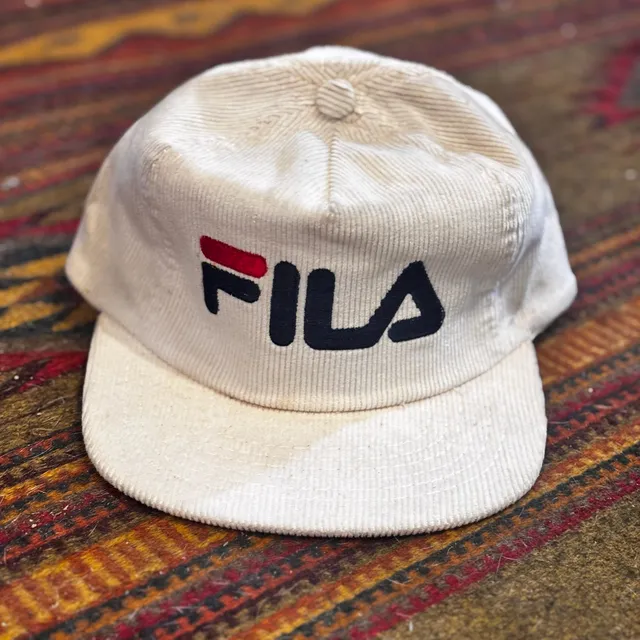 Vintage ‘90s Fila White Corduroy Flat Bill Hat with Embroidered Logo