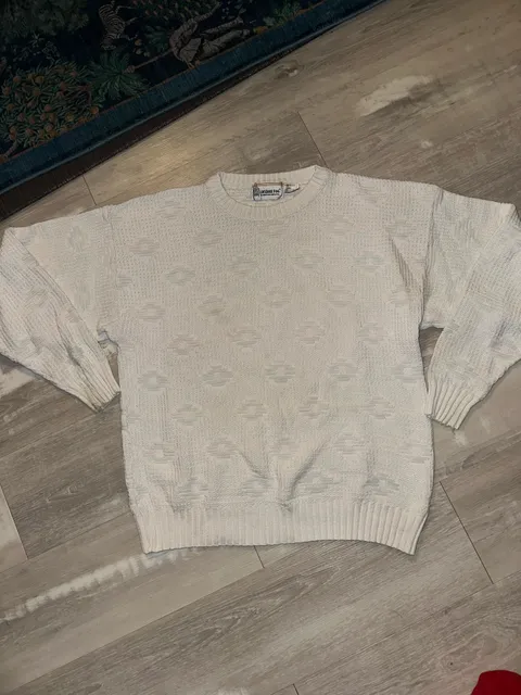London Fog Sweater Size XL Cream Geometric Cotton Crewneck Vintage USA