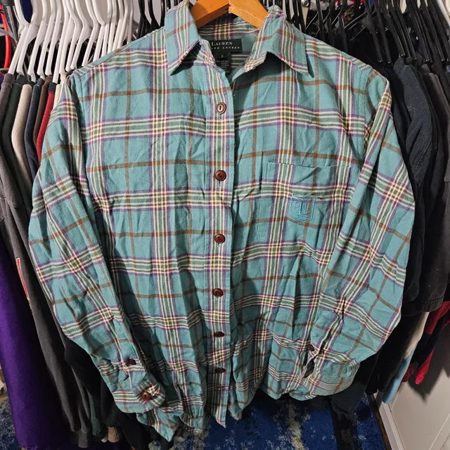 Lauren Ralph Lauren Plaid Flannel Shirt Size S Blue Cotton