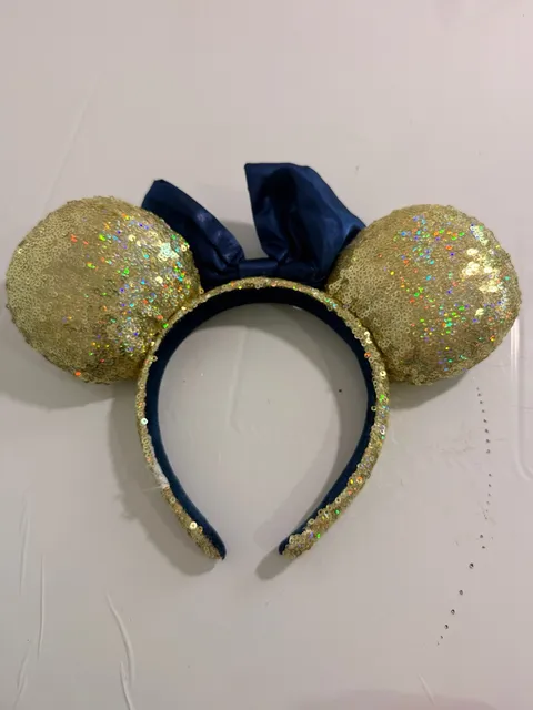 Disney Parks Mickey Mouse Ear Headband Gold Sequin Blue Bow