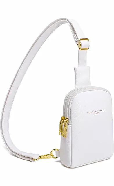 INICAT Anti-Theft RFID Small White Crossbody Sling Bag Faux Leather Gold 