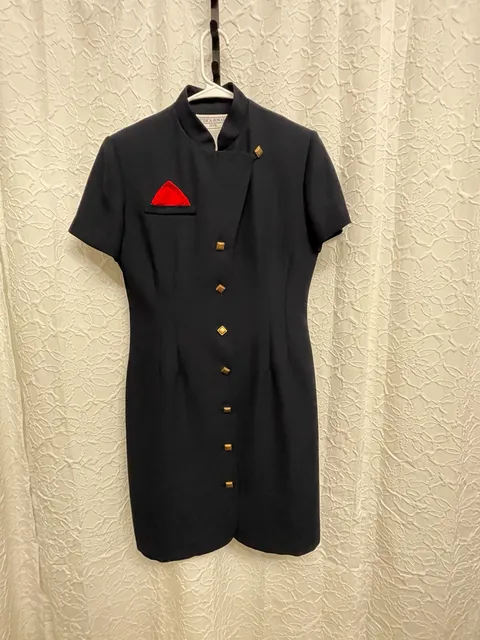VTG 90s Jessica Howard Asymmetrical Gold Button Military Secretary Dress 6P