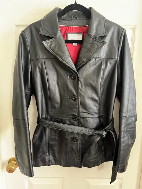 Wilsons Leather Maxima Jacket Size M Black Belted Leather