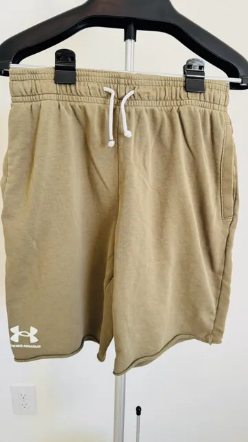 Under Armour Rival Terry Shorts Size L Khaki Drawstring