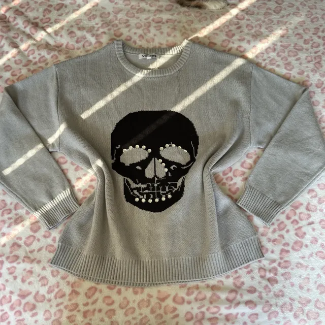 Vigoss Skull Rhinestone Knit Sweater Size L