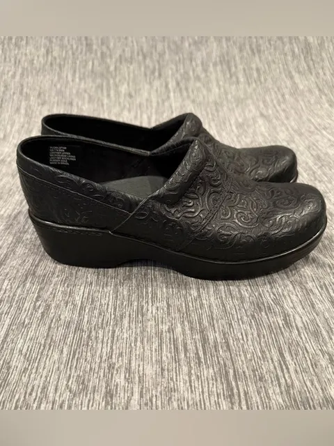 Abeo Black Embossed Slip-On Clogs