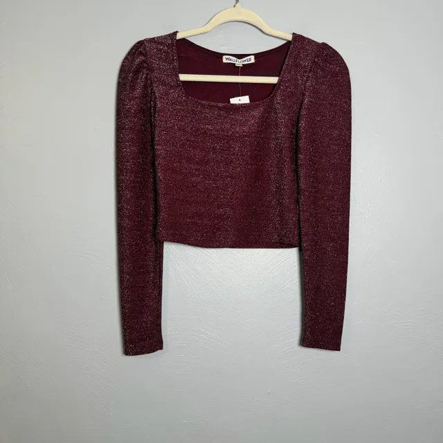 WallFlower Sparkle Crop Top Size Small Windsor Wine Metallic