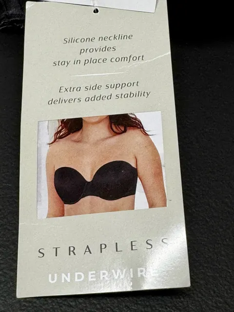 WU70 Size 40C Beauty by Bali Strapless Underwire Bra Black NWT