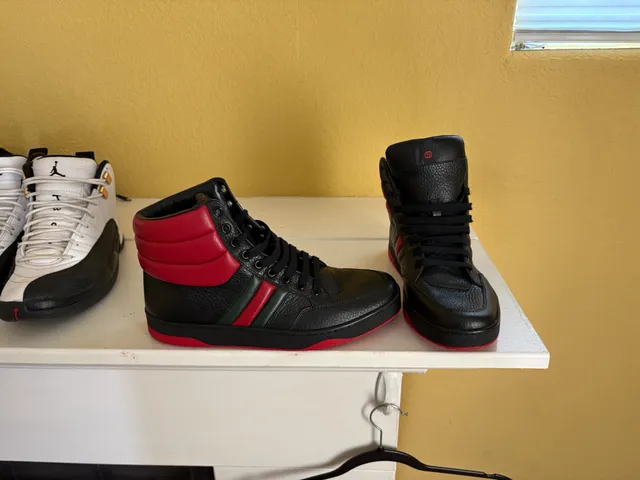 Gucci Ronnie Padded High Top Sneakers Black Red Leather