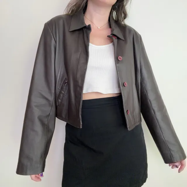 Vintage Brown Leather Cropped Jacket