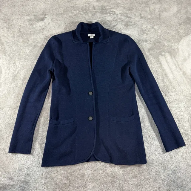 J. Crew Cotton Knit Sweater Blazer Size XS Navy Blue Shawl Collar