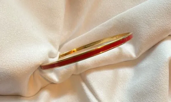Monet Red Enamel Bangle Bracelet Gold Tone