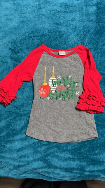 Merry and Bright Christmas Ruffle Sleeve Shirt Size L