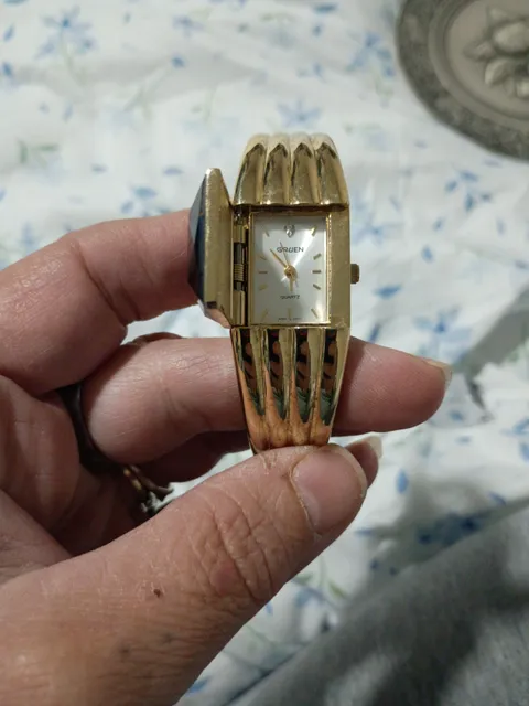 Gruen GR7425 Gold Tone Blue Stone Cuff Watch