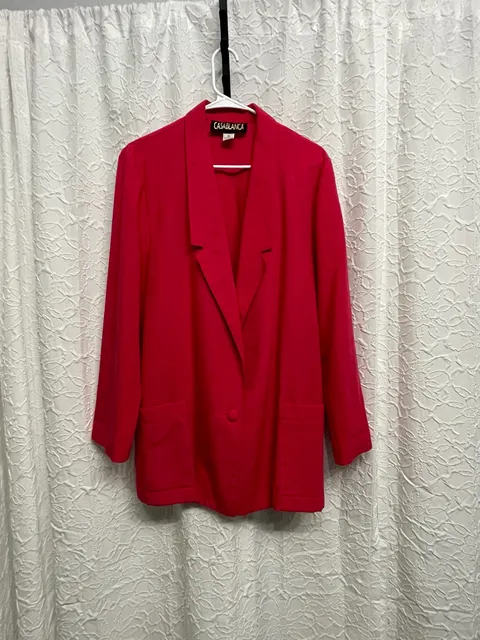 Vintage 90s Casablanca Hot Pink Single Button Oversized Blazer Jacket 16 Plus