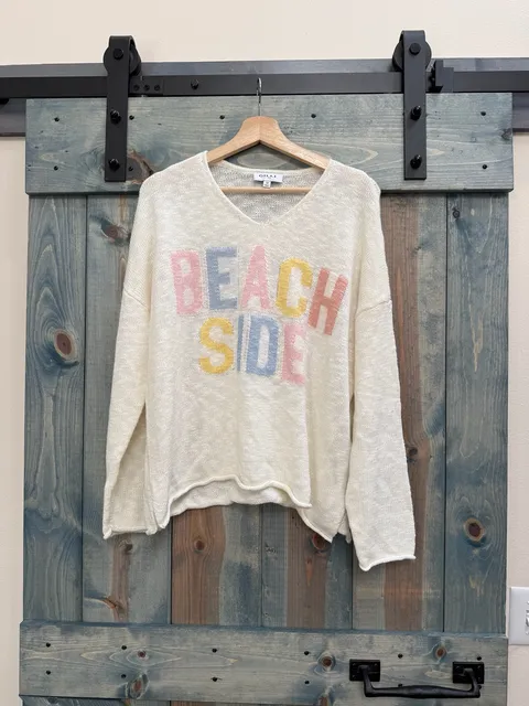 Gilli V Neck Beach Side Sweater Size M White Knit Pullover