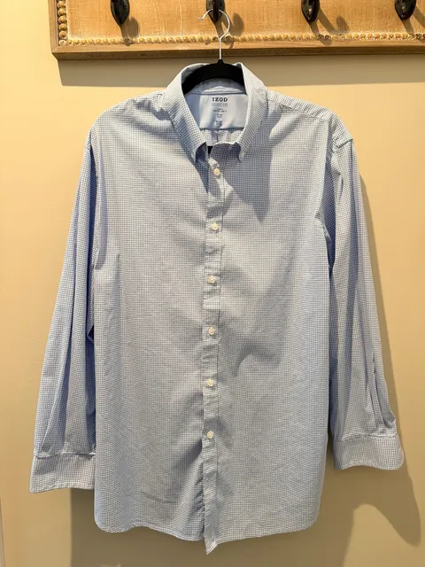 IZOD Advantage Performance Slim Fit Button-Down Shirt 16-16.5 32/33 Blue
