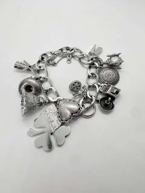 Monet Silver Tone Charm Bracelet With Sterling Silver Charms!