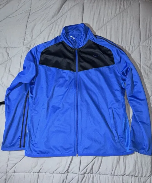 Nike Track Jacket Size XL Blue Black Full Zip Stand Collar