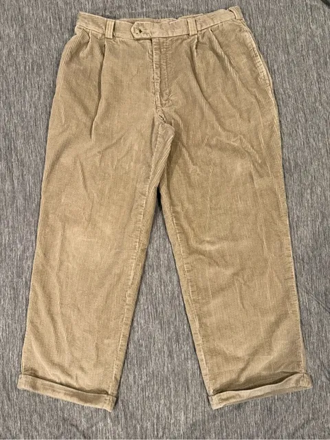 Perry Ellis Men's Tan Corduroy Pleated Trousers