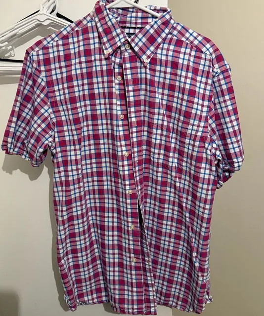 Cremieux Classics Short Sleeve Plaid Cotton Button Down Shirt L