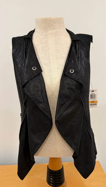 Rockstar Faux Leather Moto Vest Size Small Black