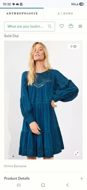 Anthropologie Embroidered Tiered Shift Dress Dark Teal