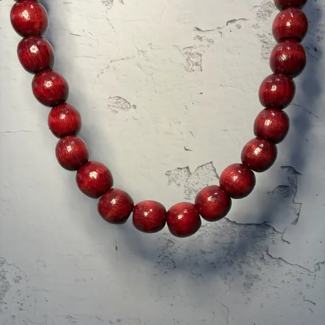 Red Wood Bead Statement Necklace