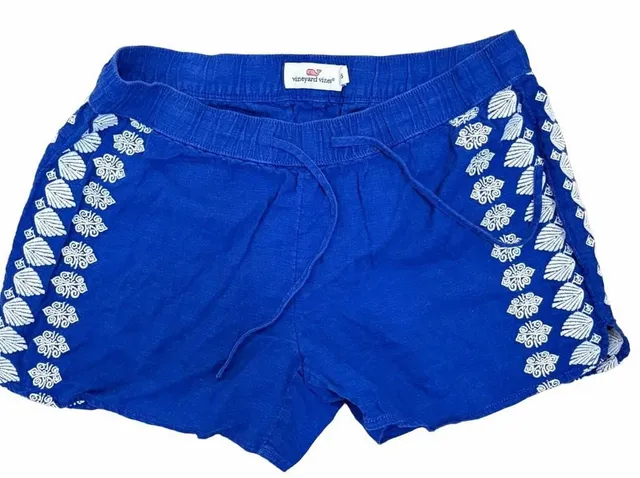 Vineyard Vines Blue Linen Blend Shorts Embroidered White Coastal Resort XS