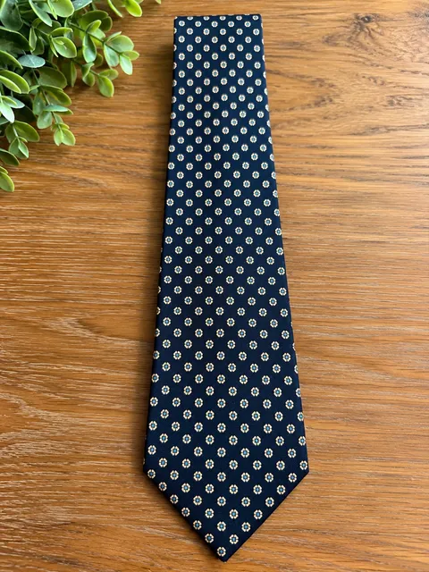 Vintage Brooks Brothers Silk Necktie Navy Blue Flower Foulard Pattern
