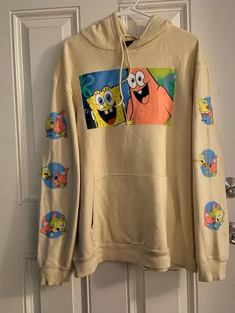 Nickelodeon SpongeBob SquarePants Hoodie Size L Yellow Graphic Pullover. unisex (men's and women's).