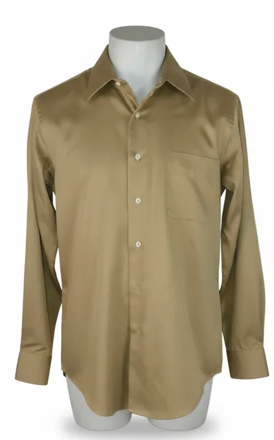 Geoffrey Beene Men Casual Dress Shirt, Size 17.5, Khaki , 70% Cotton %23 Poly