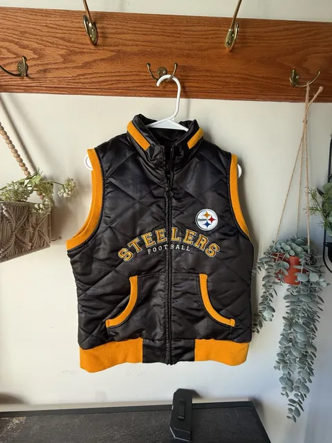 🖤💛 Vintage Pittsburgh Steelers Puffer Vest 🏈 Black Gold Quilted size L