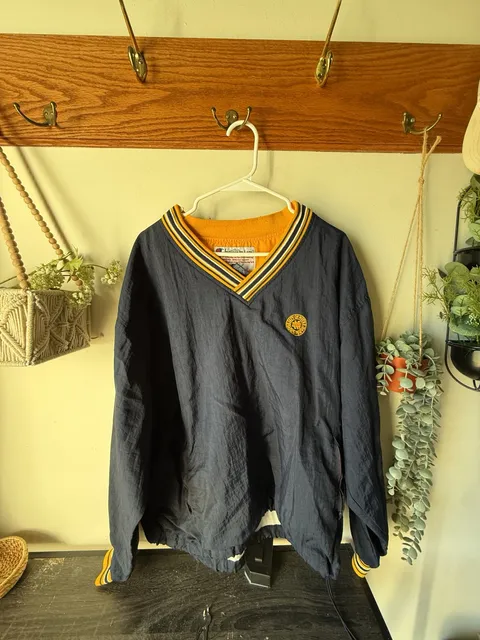 🏈 Fall Vintage Notre Dame Jacket 💙💛 90s College Windbreaker Pullover Size L